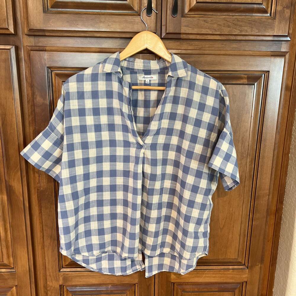 Madewell Linen-Blend Oversized Short Pajama Set in Gingham Check